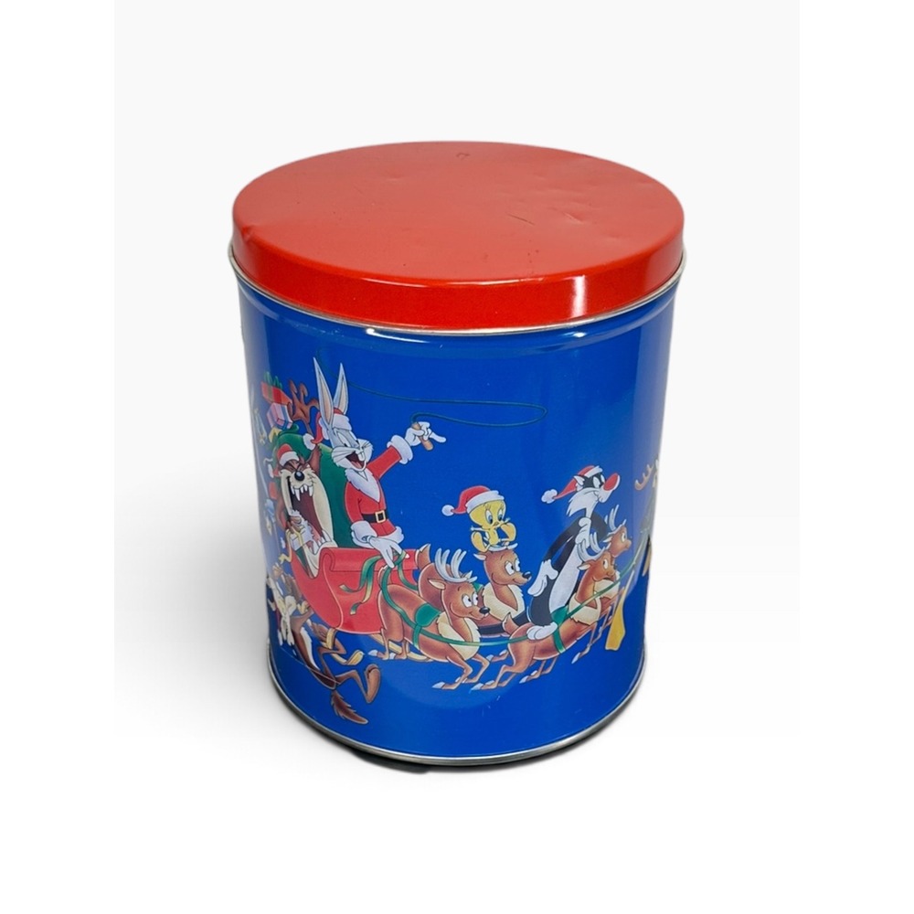 Looney Tunes Christmas Tin Bugs Bunny Taz Tweety Blue Red Holiday 90s Retro